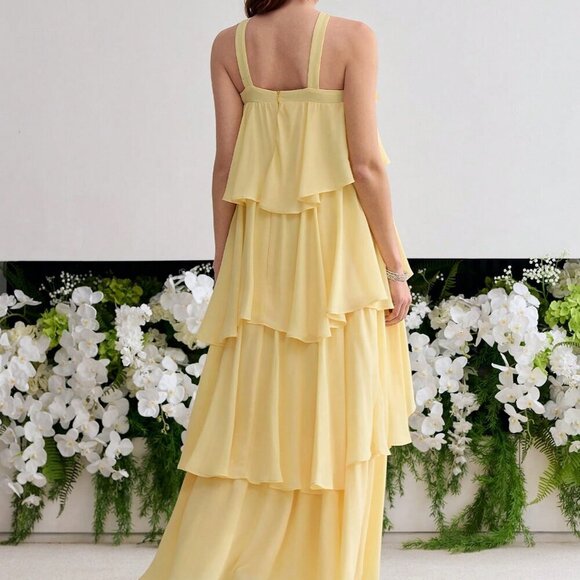 Yellow Elegant Women's Ruffle Trim Maxi Dress - Picture 7 of 7
